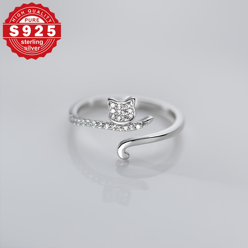 Women's S925 Sterling Silver Open Ring with Synthetic Zirconia